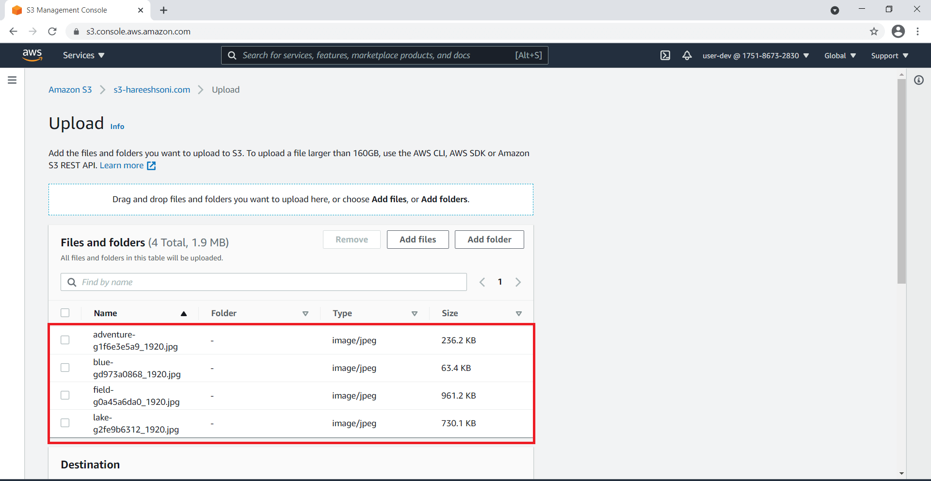 Upload File to AWS S3