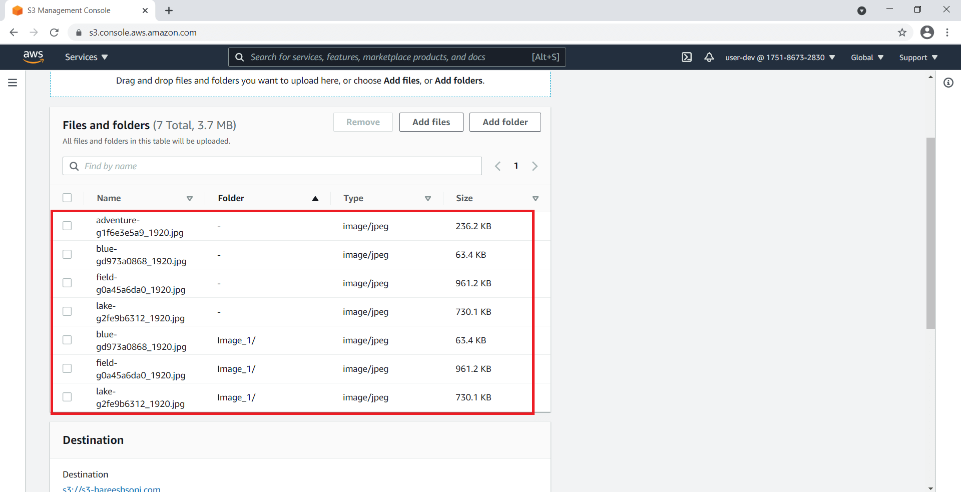 Upload File to AWS S3